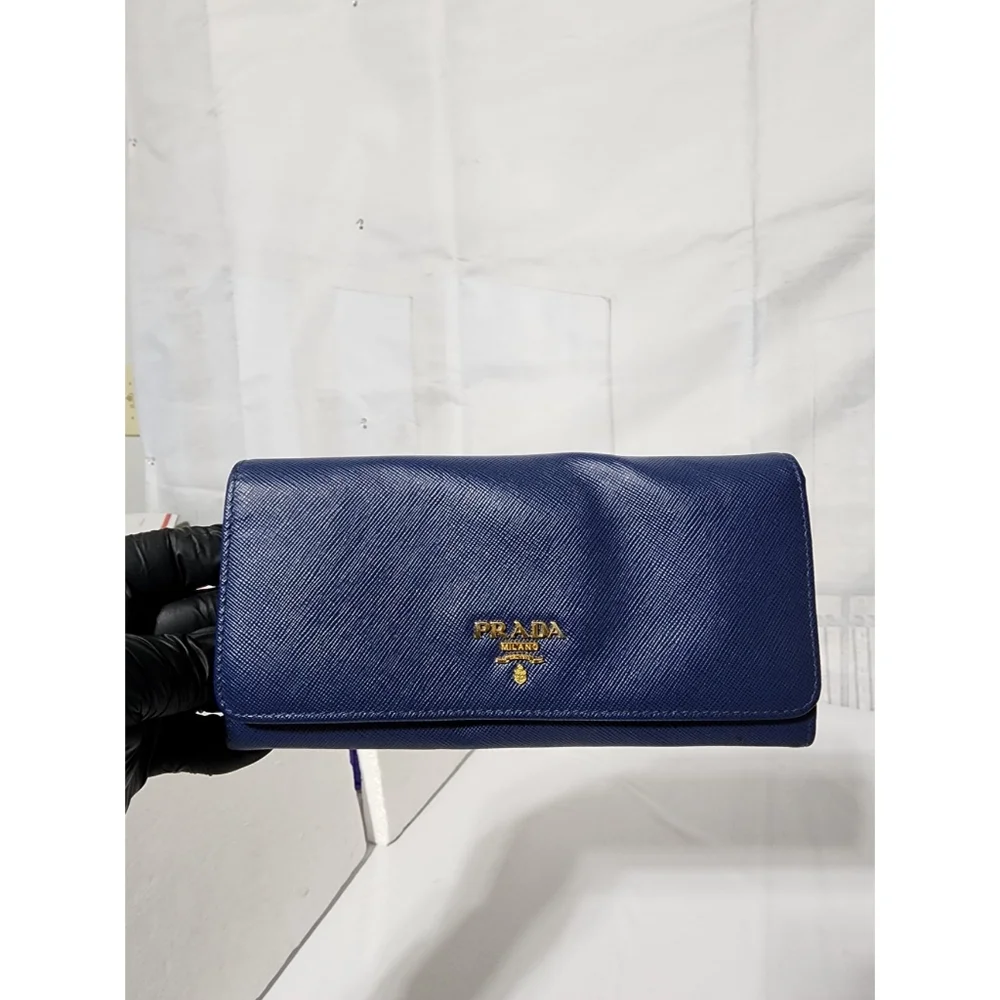Prada Saffiano Leather Continental Wallet Blue